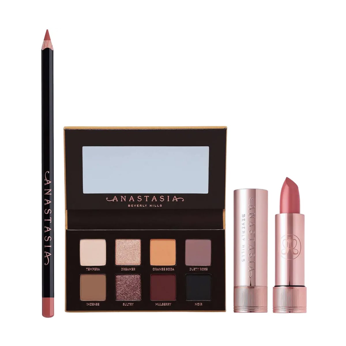 Набір для макіяжу Anastasia Beverly Hills Mini Soft Glam Deluxe Trio (палетка тіней для повік, 6.4 г + помада для губ, 3 г + олівець для губ, 1.14 г)